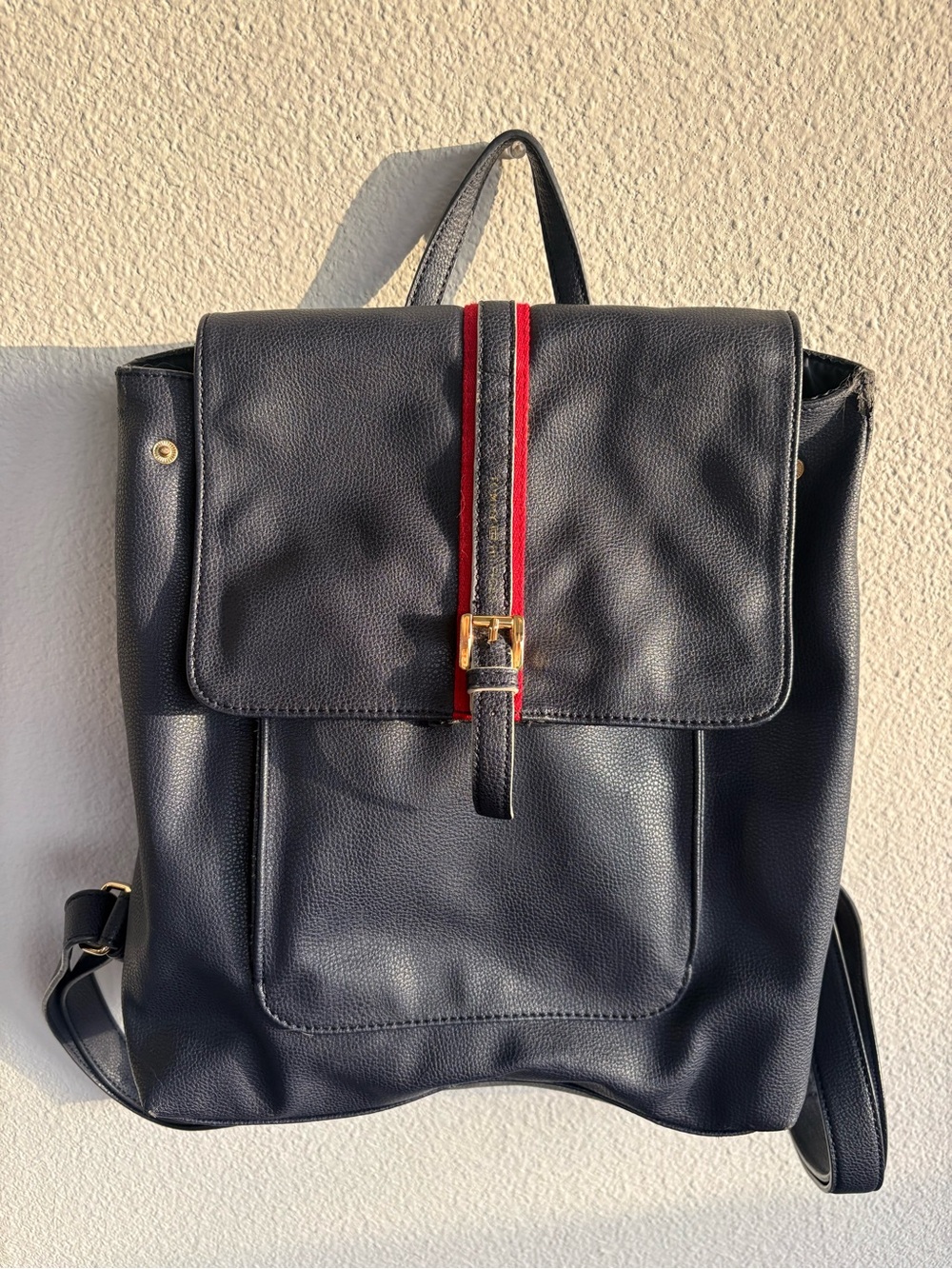 Tommy Hilfiger Black Backpack with Red Stripe Detail